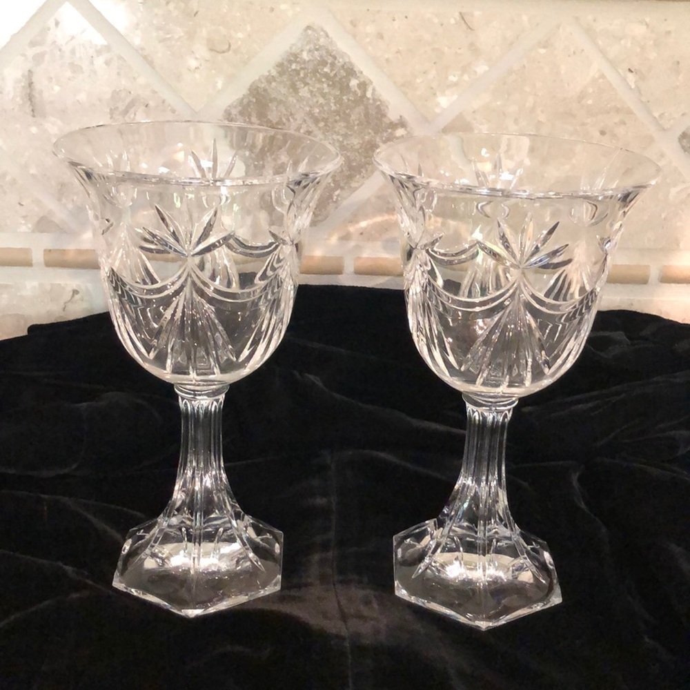 2 Antique Cut Crystal Candle Holders Oversized